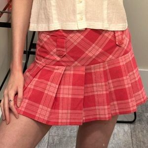 vintage y2k pink plaid pleated mini skirt by pumpkin patch